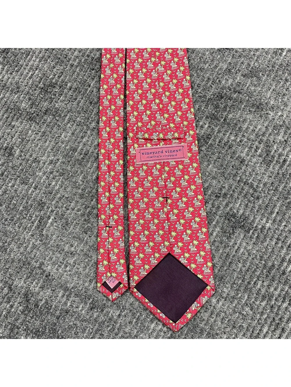 Vineyard Vines Necktie Red Geometric AOP Island Guitarist Silk Tie Made in USA